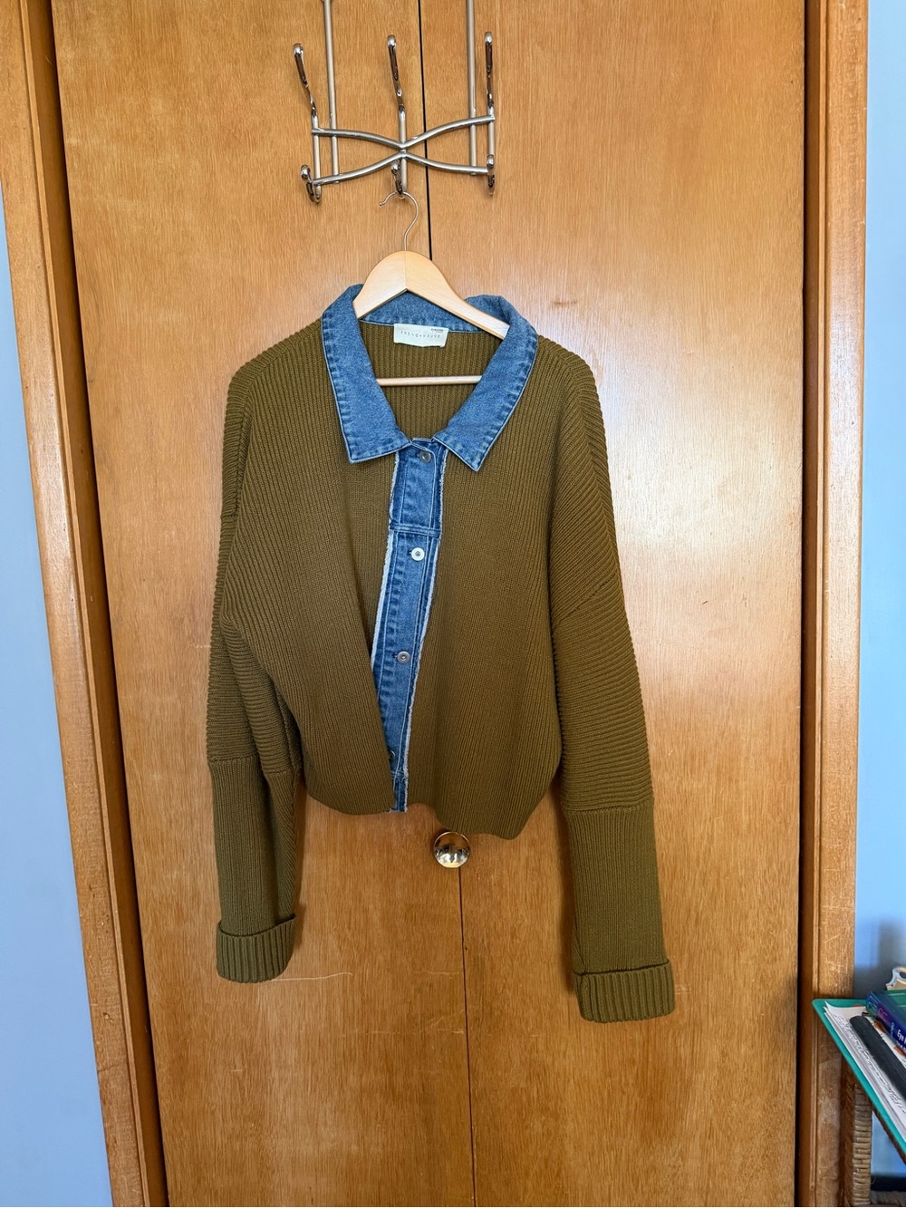 French Mauve Olive Rib-Knit Button Front Sweater - Picture 3 of 5